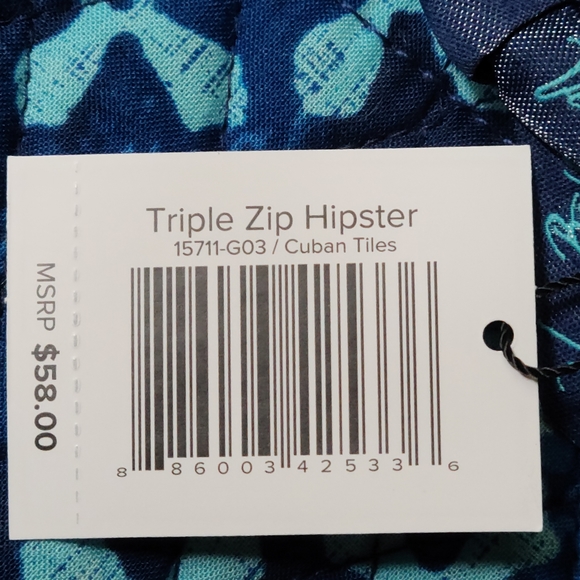 Vera Bradley Triple Zip Hipster Cuban Tiles NWT - Picture 2 of 3